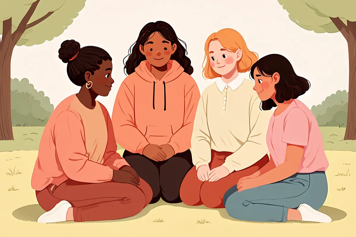 Diverse LGBTQ+ students sharing stories together outdoors