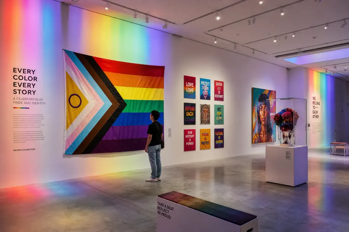 The OUT Museum entrance in San Francisco Chinatown displaying vibrant artwork celebrating Chinese queer identity